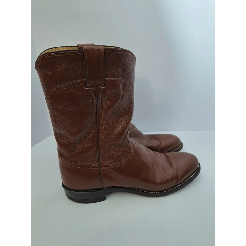 Vintage Justin Boots Men's 10.5 A Brown Leather Roper Western Cowboy Made In USA